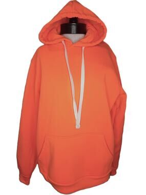 True Rock Men's Fleece Hoodie Orange Hi Vis Front Pouch Pocket Sweatshirt NEW